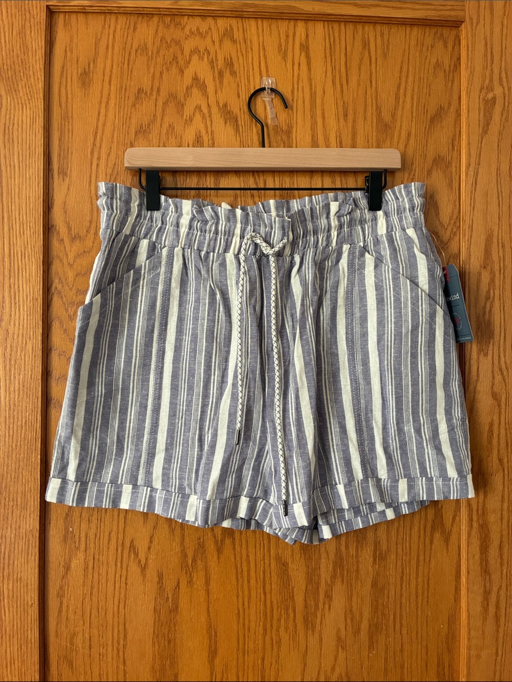 NEW Linen Rewind Blue and White Striped Drawstring Shorts